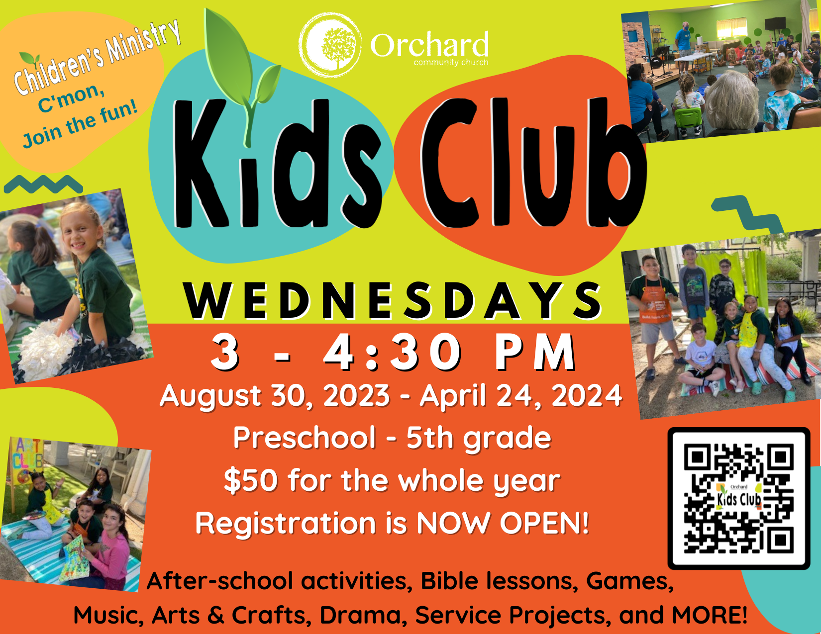Registration is now open for Kids Club. 